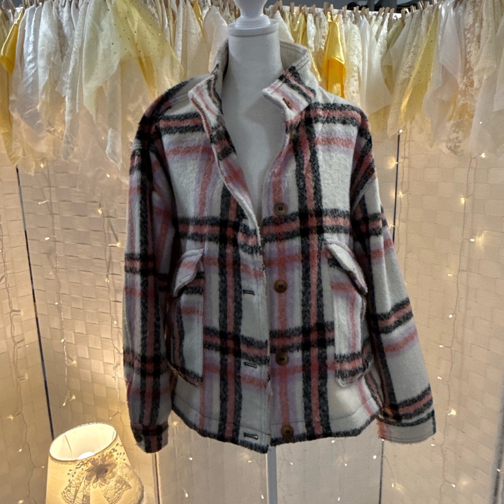 Bagatelle Pink and Black Plaid Teddy Jacket